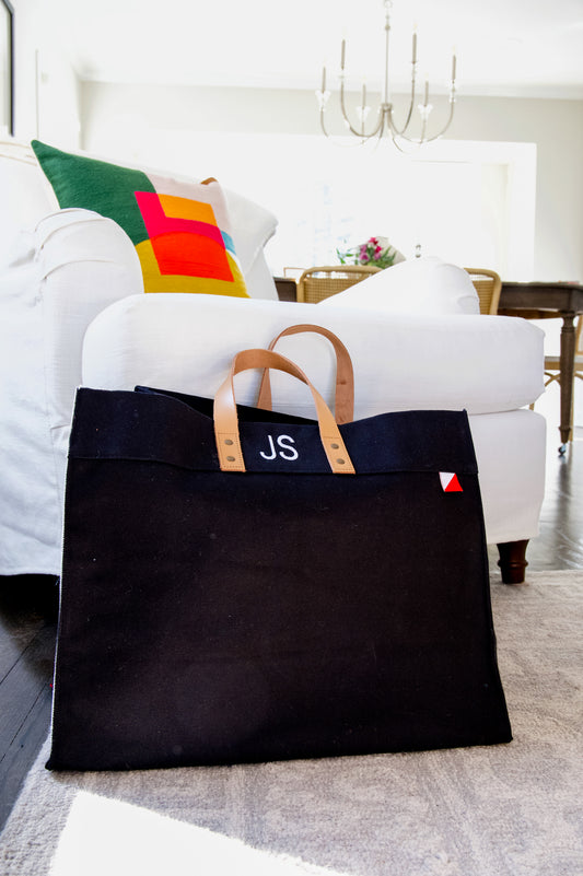 Minimalist Canvas Box Tote with Leather Handles, Large