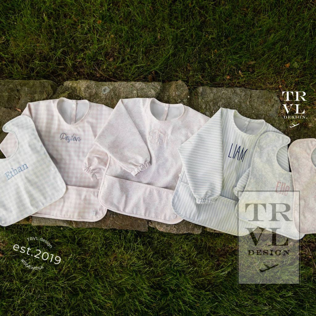 TRVL Perfect Smock Bib- Bunny Toile Pink