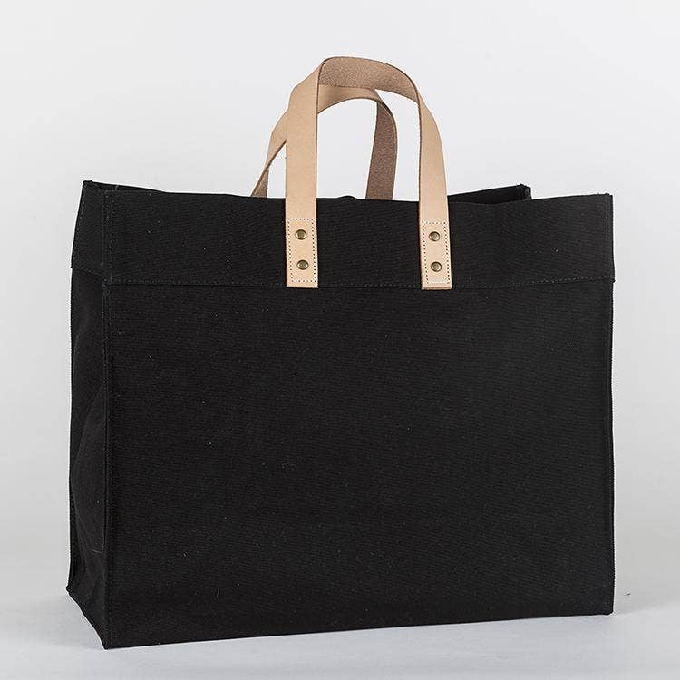 Minimalist Canvas Box Tote with Leather Handles