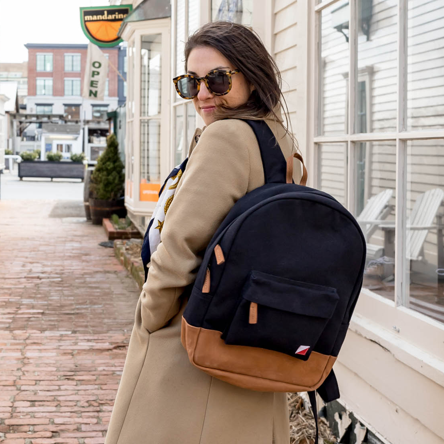 Canvas Backpack with Leather Trim