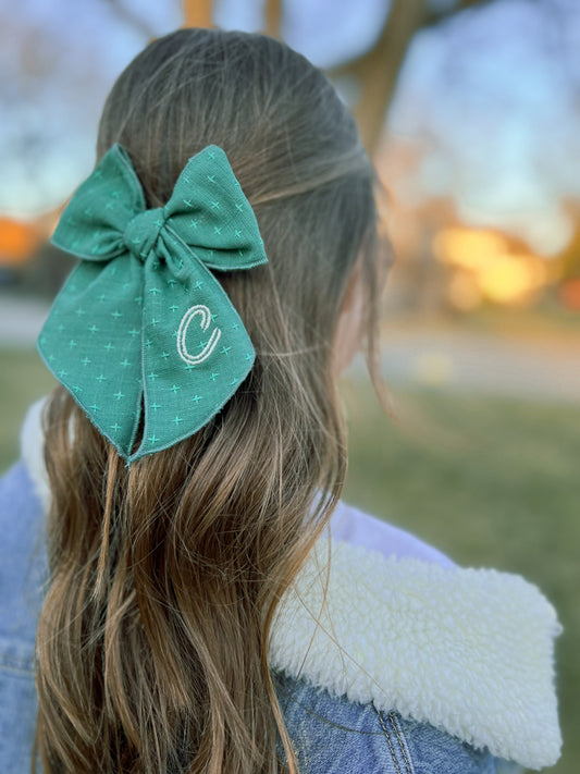 Evergreen Cross Stitched Bow